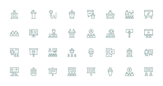 32 Delgado línea estilo íconos desde conferencia colección mínimo icono conjunto para interfaz proyectos vector