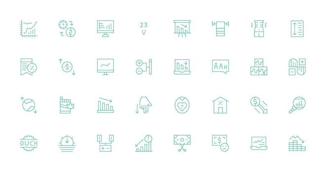 Thin Line Style Decrease Icons with 32 Vectors Clear and Concise Icon Set Collection