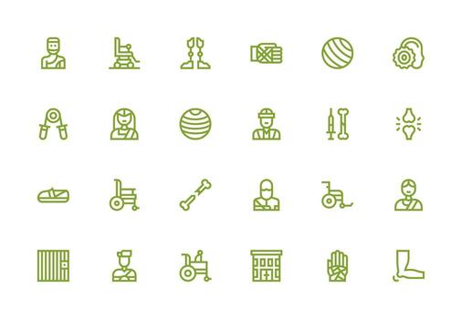 Rehabilitation Icon Set with 24 Thick Line Line Graphics Balanced Icon Set for Functional Design vector