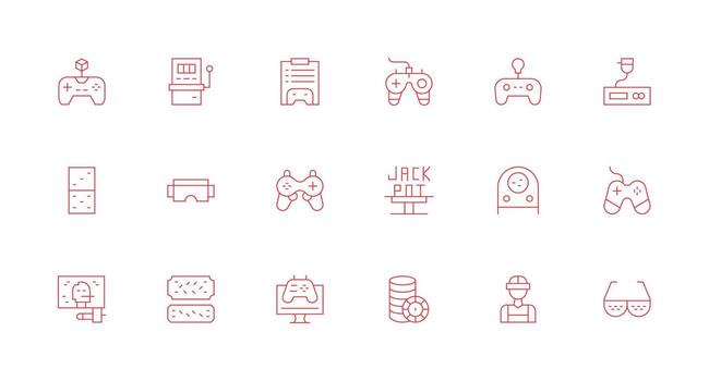 Gaming Set with 18 Minimal Line Icons Scalable Icons for Cross-Platform Interfaces vector