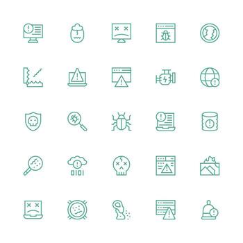 25 Icons for Malfunction in Medium Stroke Outline Format Essential Icon Set for Teams vector