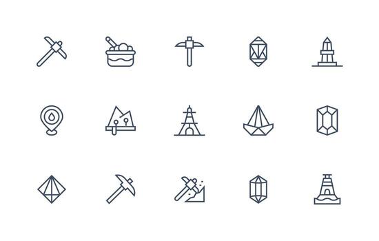 15 Icons for Mineral in Regular Line Format Multi-Style Icons for Creative Projects vector