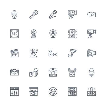 Medium Stroke Outline Icons from Recording Set with 25 Vectors Web Icon Collection