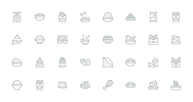Thin Line Style Portion Icons with 32 Vectors Neutral Style Icons for Any Project