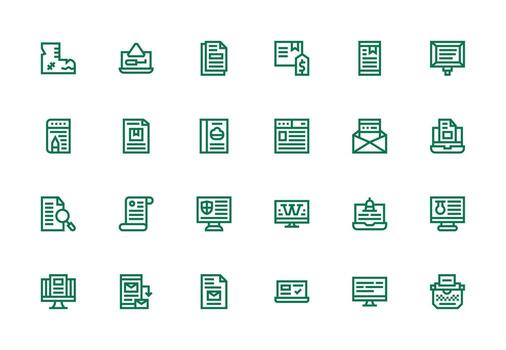 Digital Document Icon Set with 24 Thick Line Line Graphics Icon Set for Apps vector