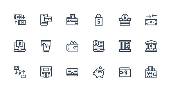 Banking featuring 18 Icons in Strong Stroke Line Design Simplified Icon Pack for Visual Tools vector