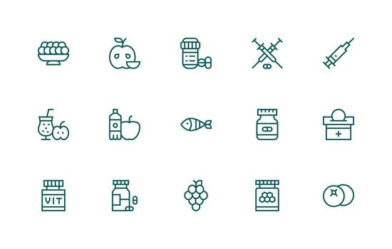 15 Regular Line Vectors for Vitamins Theme Flexible Icon System for Web Interfaces