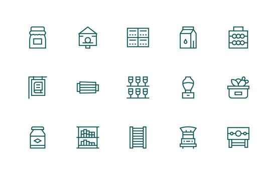 Regular Line Style Shelf Icons with 15 Vectors Simple Icons for Interface and Wireframes
