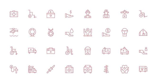 Aid Set with 32 Thin Line Icons Icon Set for Apps vector