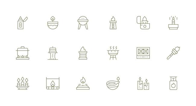 18 mínimo línea estilo íconos desde fuego colección completar icono haz para web diseño vector