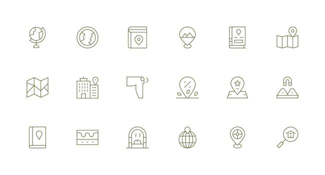 18 Icons for Map in Minimal Line Format Quick Access Icons for UI Development vector