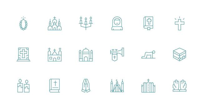 Prayer Design Icons featuring 18 in Minimal Line Style Sharp Icons for Presentations vector