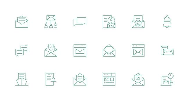 mínimo línea íconos desde correo electrónico conjunto con 18 vectores organizado icono paquete para rápido acceso