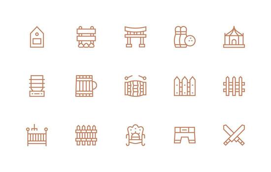 Regular Line Icons from Wooden Set with 15 Vectors Quick Access Icons for UI Development