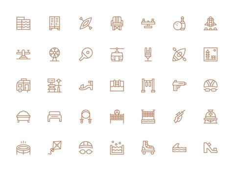 35 Regular Clean Line Style Icons from Recreation Collection Scalable Icons for All Themes vector