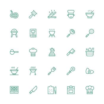 medio carrera contorno estilo comida preparación íconos con 25 vectores interfaz íconos para diario utilizar