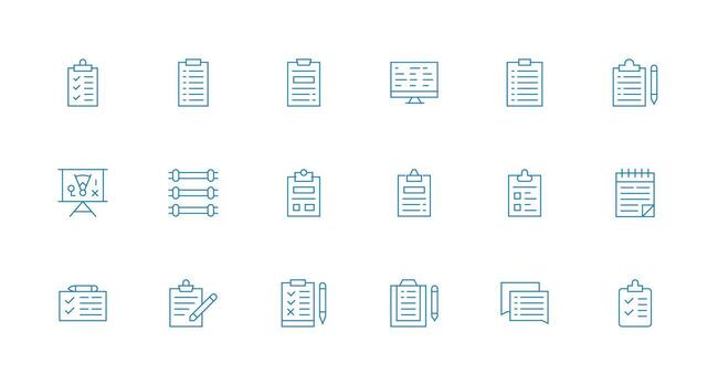 18 Minimal Line Icons for Task List Graphics Organized Glyph Icons for Fast Design vector