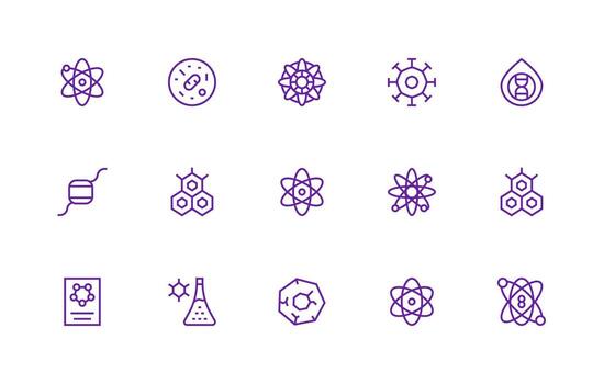 Molecule Icon Set with 15 Regular Line Graphics Light Icon Series vector