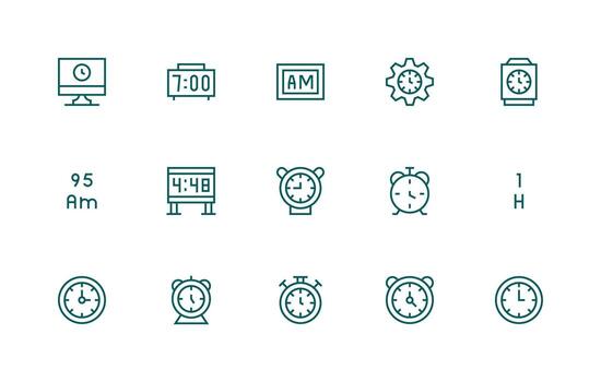 Digital Clock featuring 15 Icons in Regular Line Design Compact Icon Pack vector