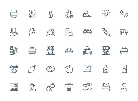 35 Produce íconos en regular limpiar línea estético escalable íconos para multiplataforma interfaces vector