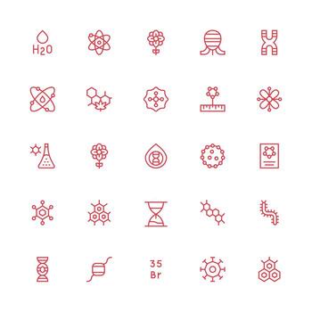 Molecule Icon Set with 25 Medium Stroke Outline Graphics Multi-Purpose Icon Pack for Templates vector