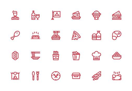 24 Thick Line Line Vectors for Meal Theme Scalable Icons for Cross-Platform Interfaces