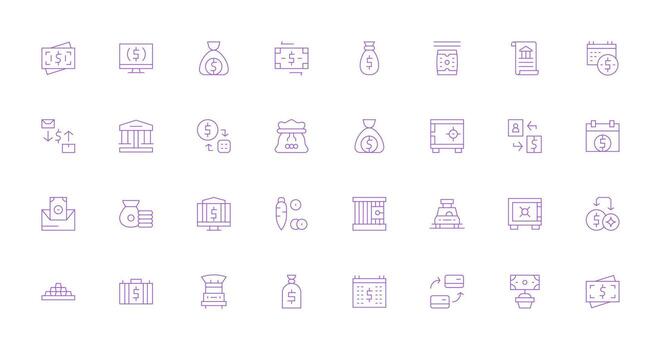 Deposit Icon Set with 32 Thin Line Graphics Flat Icon Set vector