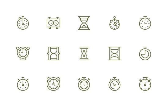 15 Icons for Elapsed Time in Regular Line Format Simplified Icon Pack for Visual Tools vector