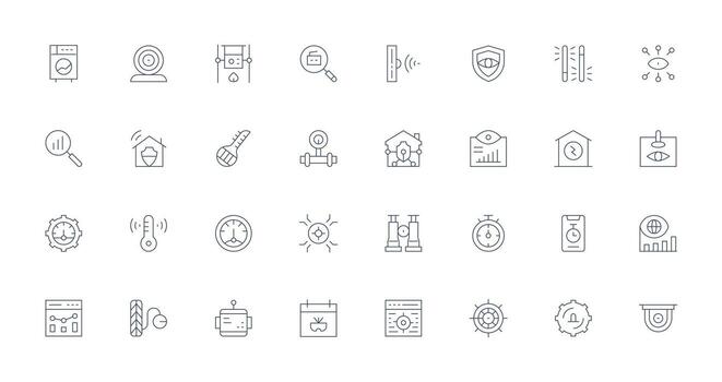 Delgado línea íconos desde supervisión conjunto con 32 vectores píxel Perfecto icono conjunto