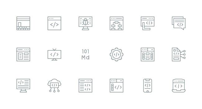 codificación incluso 18 mínimo línea ilustraciones interfaz icono colección para diario proyectos vector