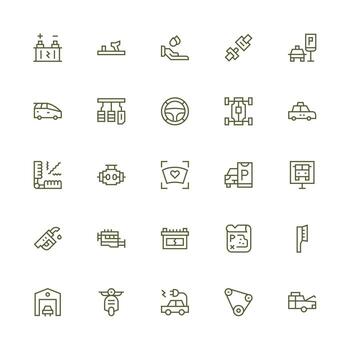 25 Icons for Automobile in Medium Stroke Outline Format Multi-Style Icon Collection vector