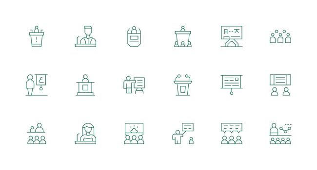 18 mínimo línea íconos para conferencia gráficos moderno icono conjunto vector