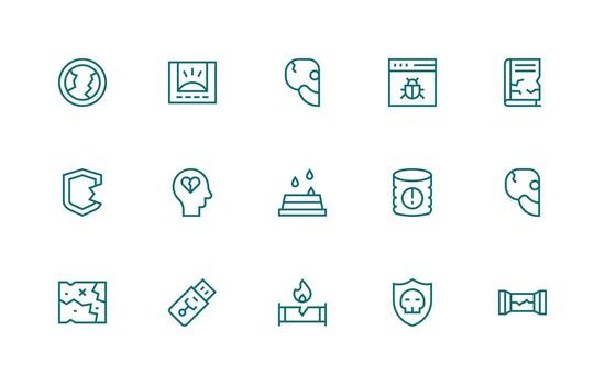 dañado diseño íconos presentando 15 en regular línea estilo de múltiples fines icono conjunto vector