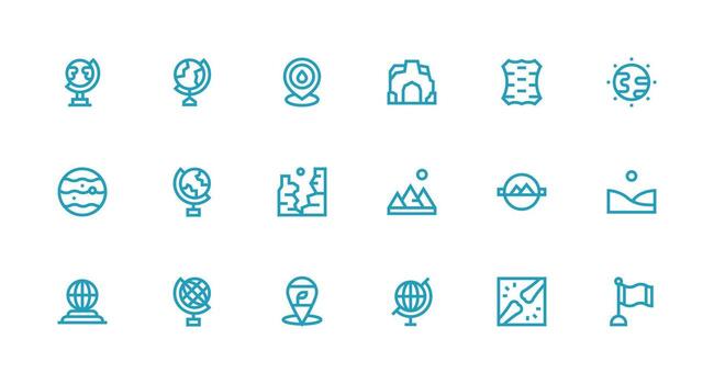 18 Strong Stroke Line Icons for Geography Graphics Icon Set for Web vector