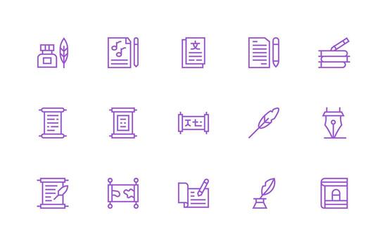 Manuscript Set with 15 Regular Line Icons Interface Icon Collection vector