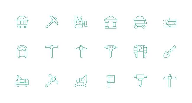 18 Icons for Excavation in Minimal Line Format UI Icon Set vector