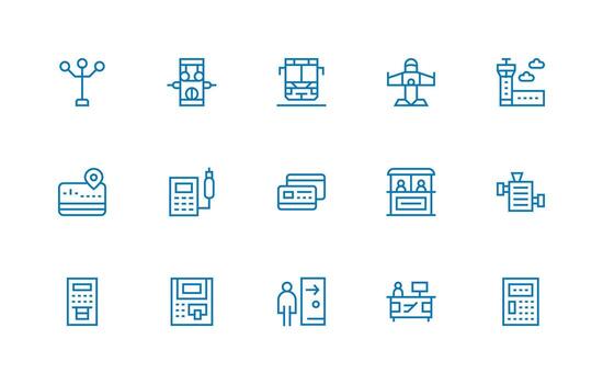 15 Icons for Terminal in Regular Line Format Universal Icon Pack vector