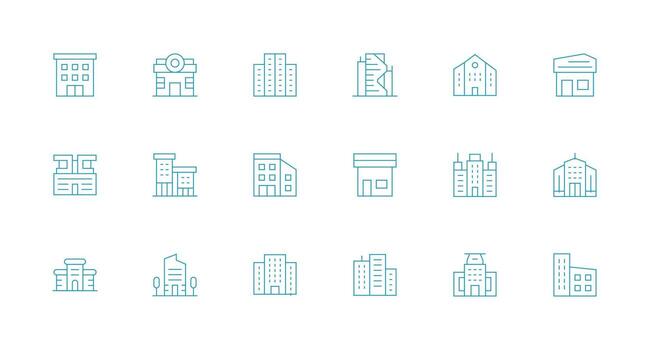 18 Minimal Line Style Icons from Commercial Property Collection Interface Icons for Daily Use vector