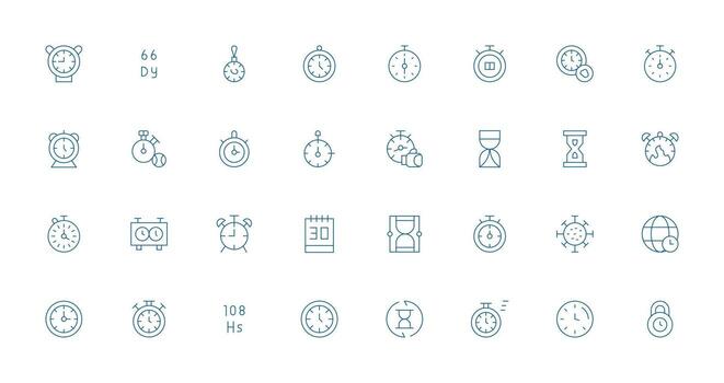 duración conjunto con 32 Delgado línea íconos bien estructurado íconos para creativo utilizar vector
