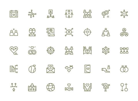 Relationship Design Icons featuring 35 in Regular Clean Line Style Multi-Style Icon Collection vector