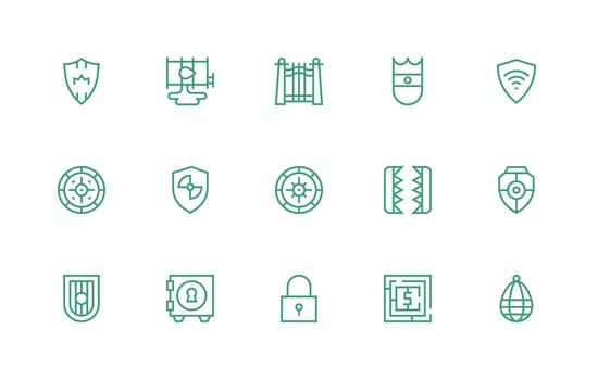 Guarded Set with 15 Regular Line Icons Responsive Icon Set for Flexible Layouts vector