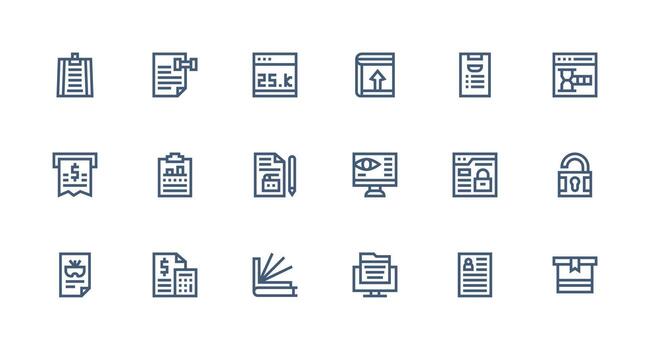 Strong Stroke Line Icons from Document Set with 18 Vectors Web Icon Collection