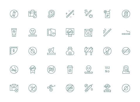 Prohibited Set with 35 Light Line Icons Essential Icons for Rapid UI Building vector