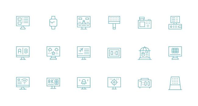 Digital Display Set with 18 Minimal Line Icons Scalable Icons for Cross-Platform Interfaces vector