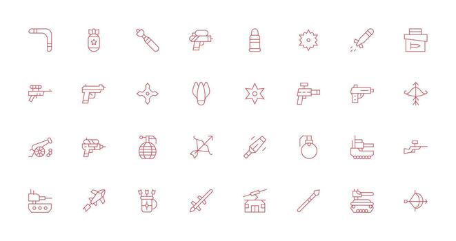 32 Projectile Icons in Thin Line Aesthetic All Device Compatible Icon Set vector
