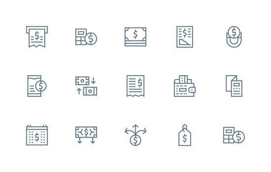 15 Icons for Expense in Regular Line Format Line Icon Collection vector
