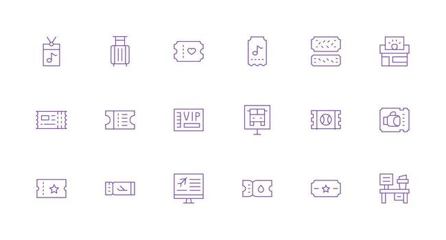 18 Icons for Ticket in Minimal Line Format Line Icon Collection vector