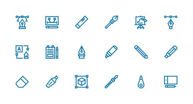Drawing Tool Icon Collection with 18 Strong Stroke Line Designs Well-Structured Icons for Creative Use vector