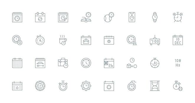 32 Deadline Icons in Thin Line Aesthetic Sharp Icons for Presentations vector