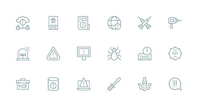 18 íconos para reparar en mínimo línea formato esencial icono conjunto para equipos vector